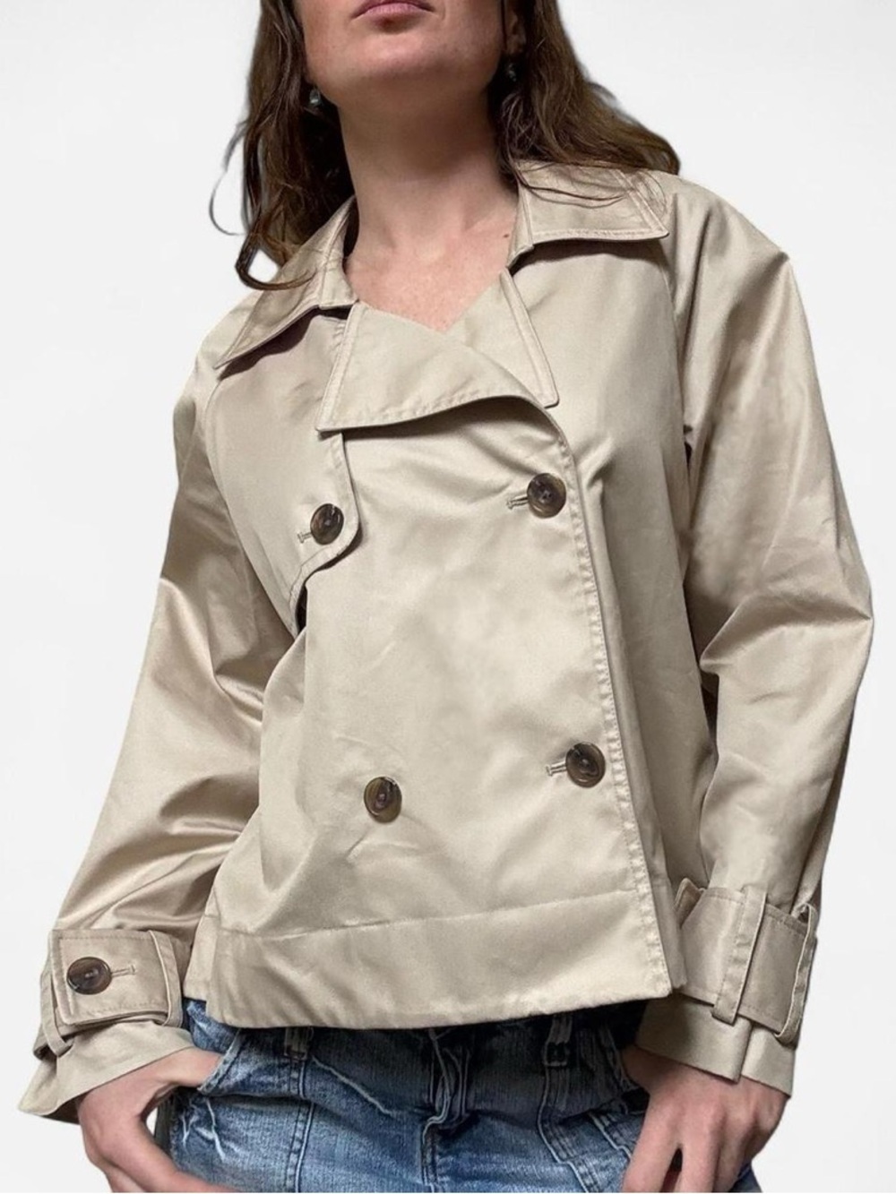 On 34th Beige cropped Double-Breasted Trench Jacket
